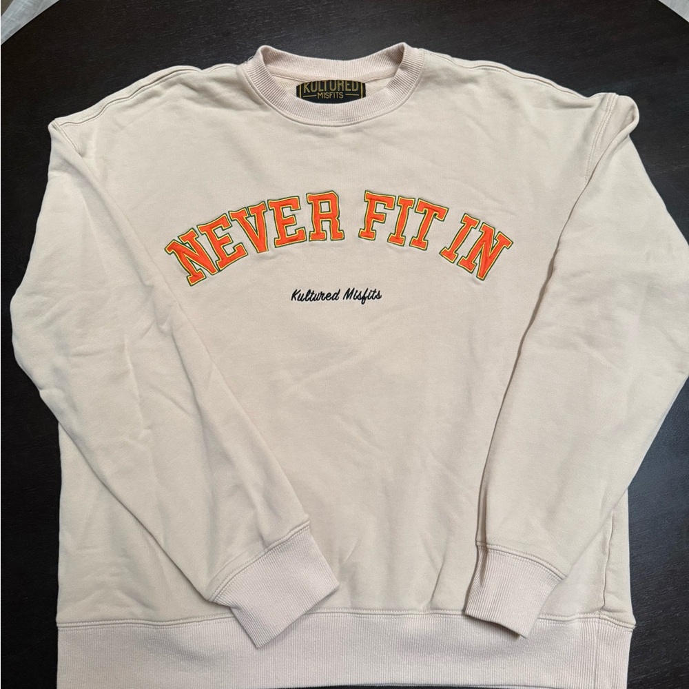 Kultured Misfits Cream Crewneck - “Never Fit In” Size M